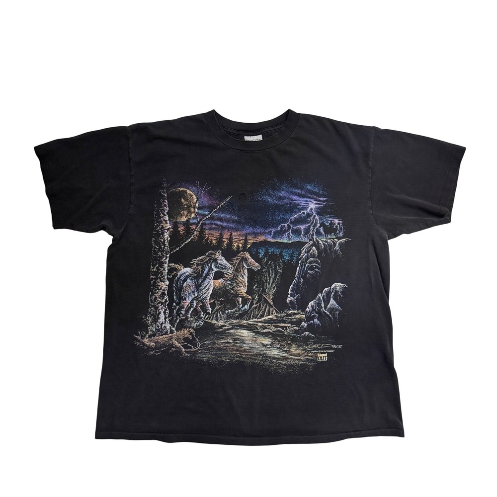 VTG 90's 1993 Gardner Stand Out T-Shirt XL Black Horse Lightning Made in USA